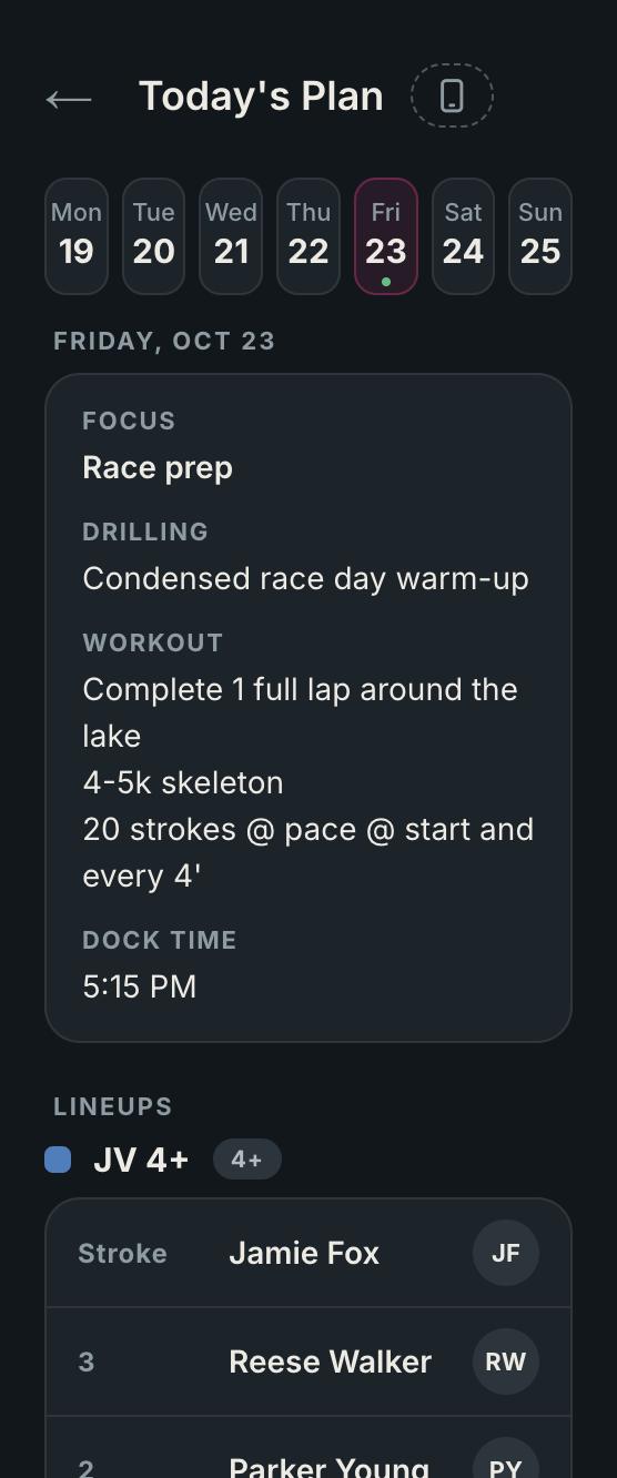 Today's plan and lineups on a phone